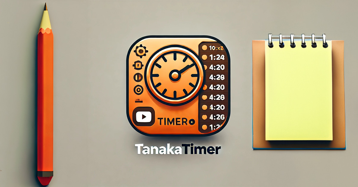 TanakaTimer の紹介画像。時計と配信スケジュールをあしらったデザイン